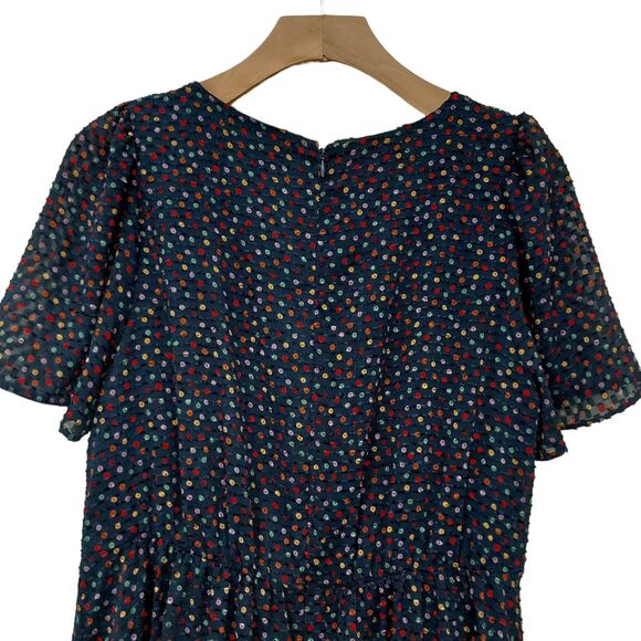 Madewell Dress Womens 6 Blue Flutter-Sleeve Ruffle-Hem V-Neck Lined Dots Print - Picture 7 of 13